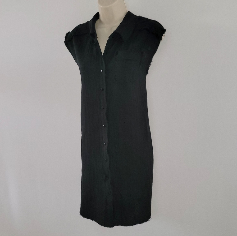 Black Sleeveless Dress Salty Lemon Raw Edge Button Down Size L NEW